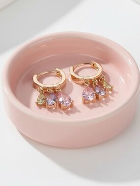 Gold Plated Multicoloured CZ Teardrop Huggie Earrings. New.